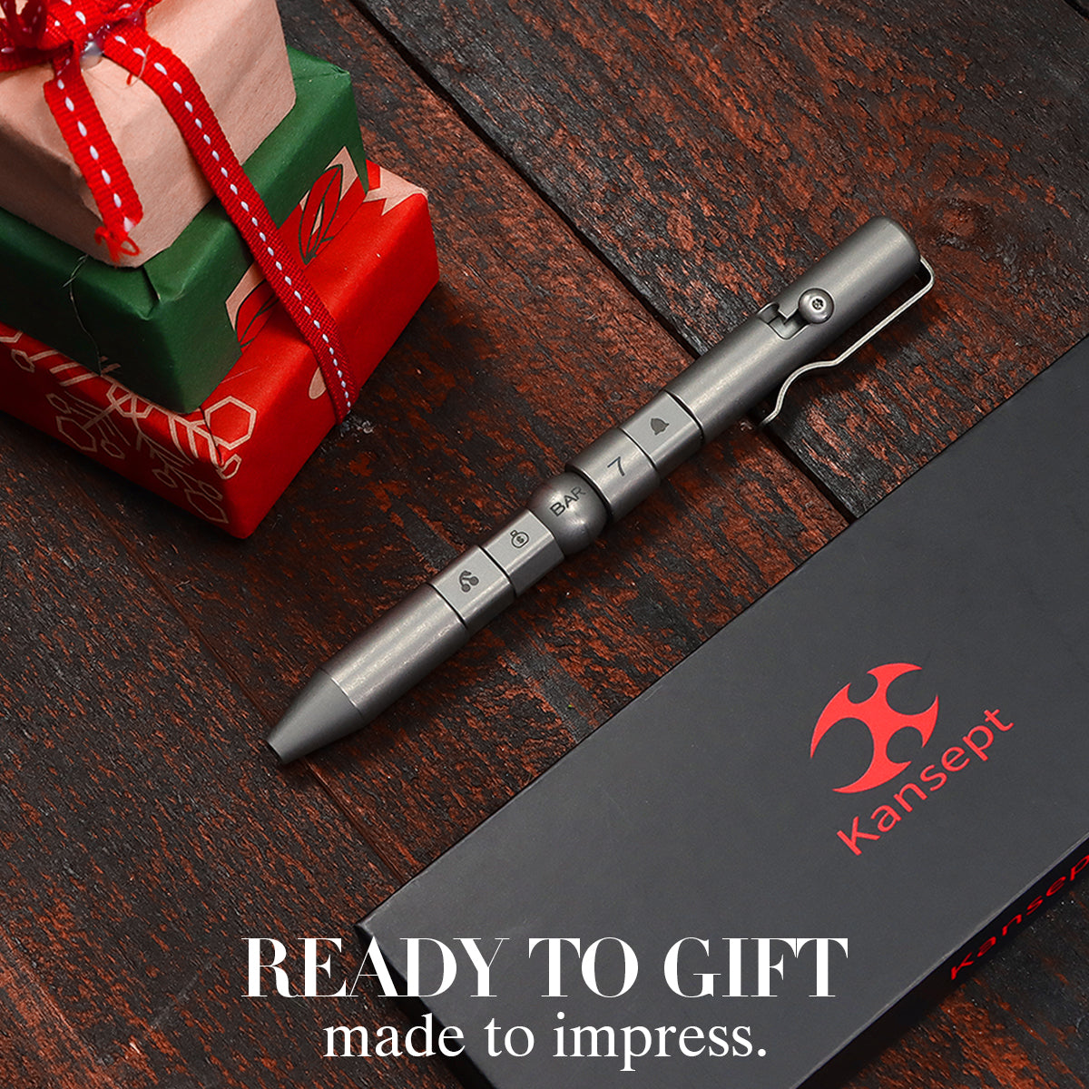 Kansept EDC Titanium Bolt-Action Pen Customizer – Customizable Inserts, Jackpot Vibes Pattern | Designed by Kevin Passon|G013P1