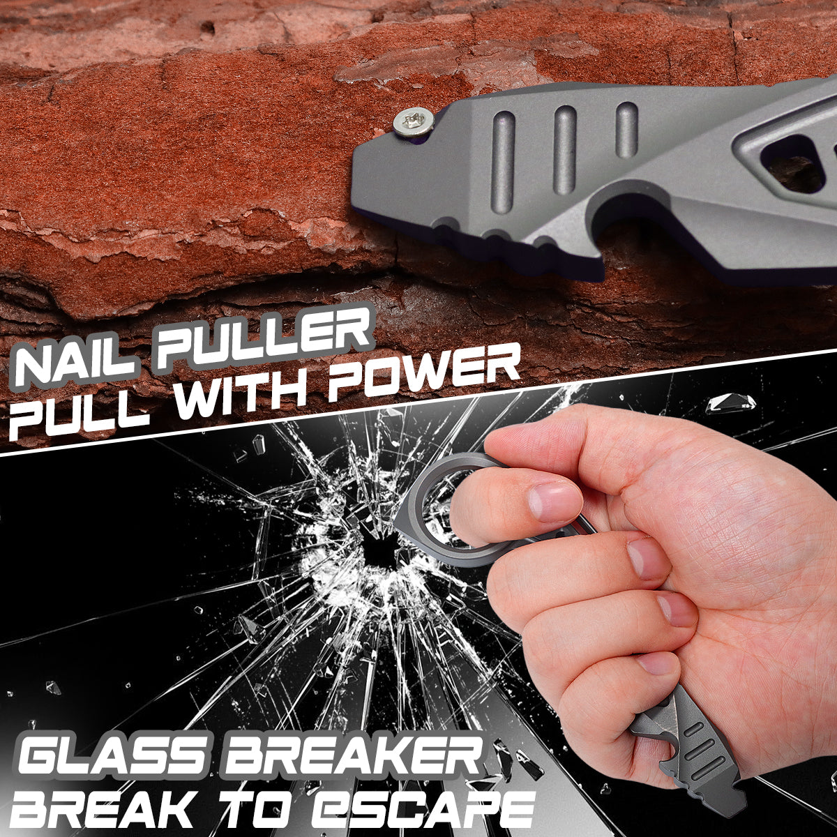 Kansept EDC PryMate G008A7 Grey Titanium Multi-Tool Pry Bar| Glass Breaker| Bottle Opener|Hex Bit - Design by Sebastian Irawan