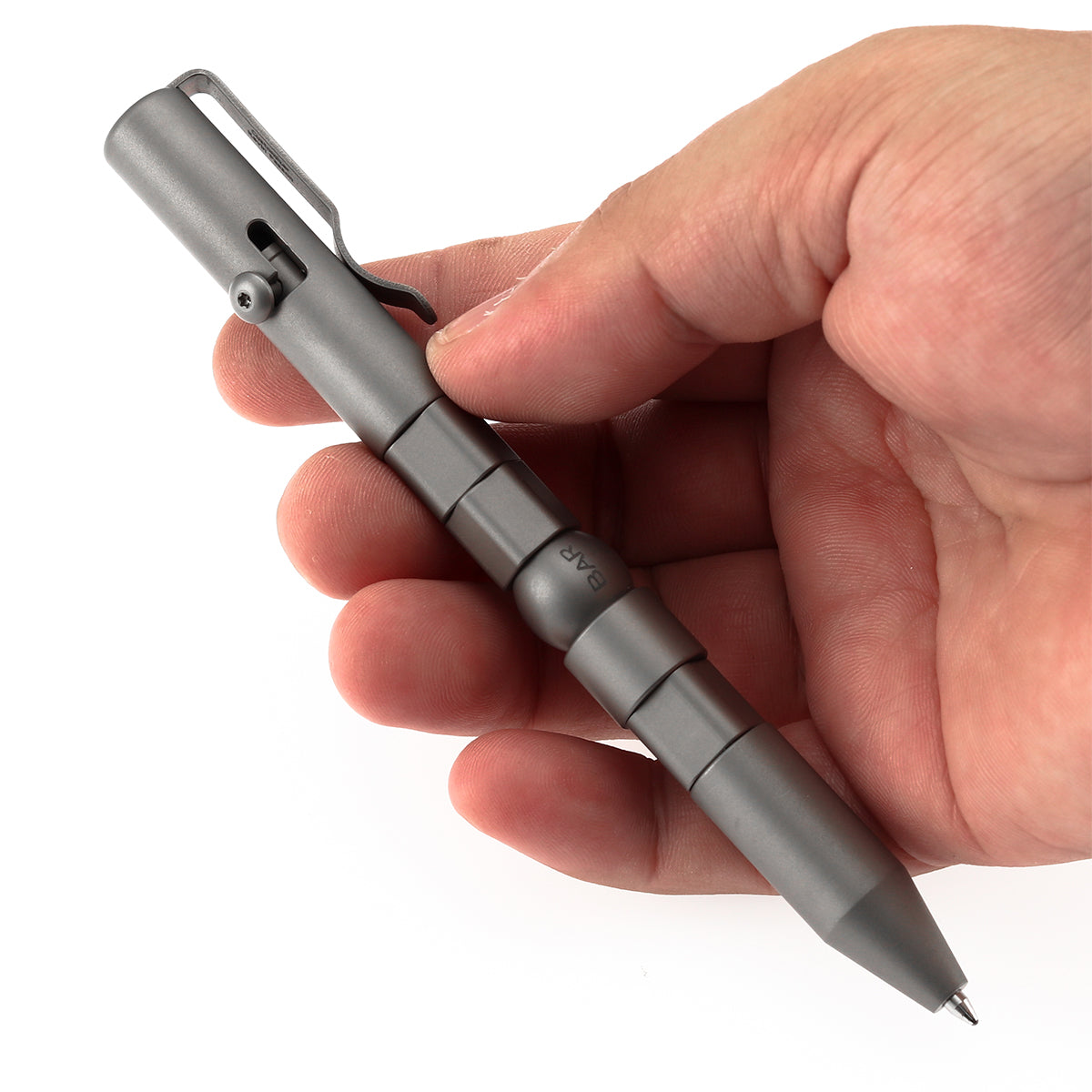 Kansept Titanium EDC Bolt-Action Pen G013P1– Rotable SHAPES with Beadblasted Titanium with Jackpot Vibes Pattern Designed by Kevin Passon