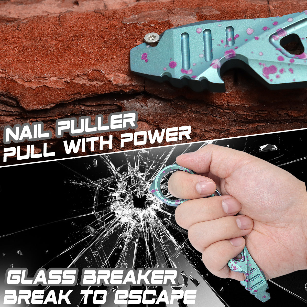 Kansept EDC PryMate G008A9 Green Titanium with Purple Splash Finish Multi-Tool Pry Bar| Glass Breaker| Bottle Opener|Hex Bit - Design by Sebastian Irawan