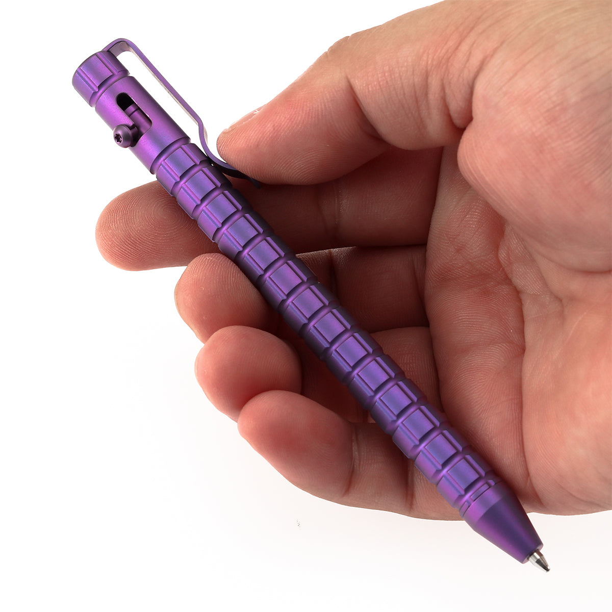 Kansept Titanium EDC Bolt-Action Pen G013H6– Professional Fine Tip Ballpoint Purple Anodized Titanium with Frag Pattern Designed by Kevin Passon