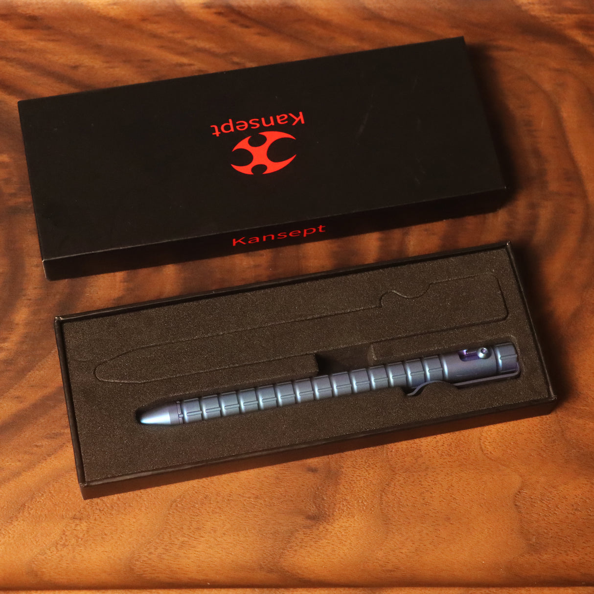 Kansept Titanium EDC Bolt-Action Pen G013H5– Professional Fine Tip Ballpoint Blue Anodized Titanium with Frag Pattern Designed by Kevin Passon