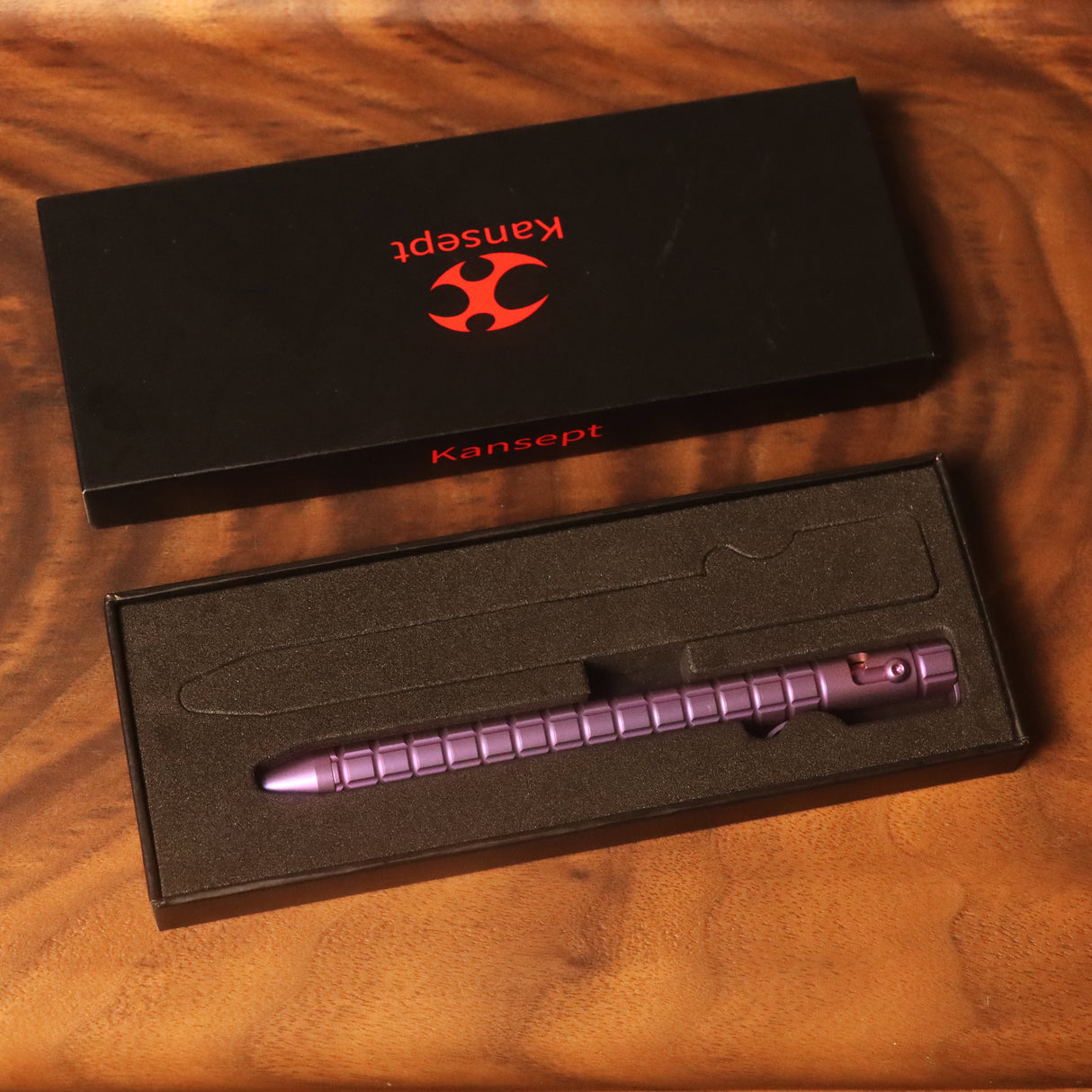 Kansept Titanium EDC Bolt-Action Pen G013H6– Professional Fine Tip Ballpoint Purple Anodized Titanium with Frag Pattern Designed by Kevin Passon